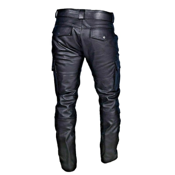 Herr Faux Pu Läder Skinny Slim Fit Rak Ben Metallic Biker Byxor Red XL
