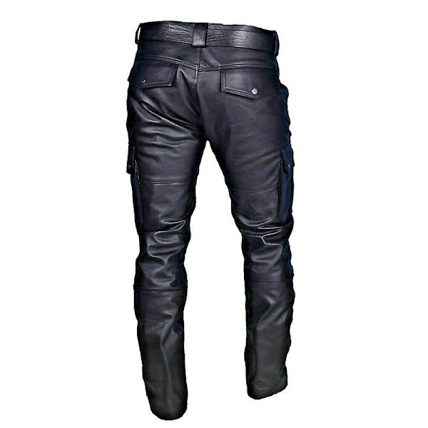 Miesten tekonahkaiset kapeat slim fit suorat lahkeet metallinhohtoiset biker-housut Red M