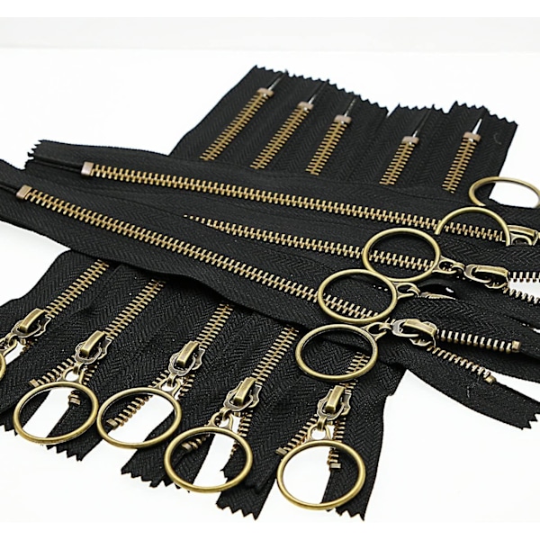 10 st 9 tum (23 cm) #5 antika mässingsbelagda metallblixtlås stängda med ringdragare för sömnad väskor hantverk jackor