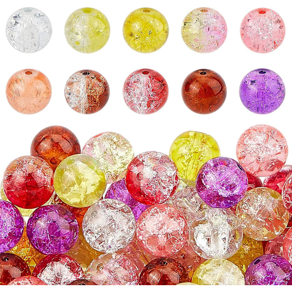 100 stk. Crackle Perler 10 Farver Håndlavede Lampwork Glas Runde Perler 10mm Krystalperler til Sommerperler Venskabsarmbånd Mors Dags Smykker Ma