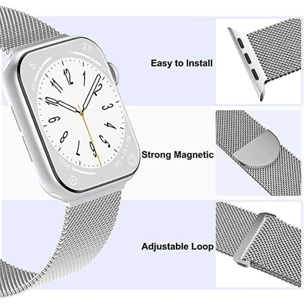 3-pack mesh som är kompatibla med Apple Watch band 38 mm 40 mm 41 mm 42 mm 44 mm 45 mm 49 mm, armband med magnetslingor i rostfritt stål AA007 42mm 44mm 45mm