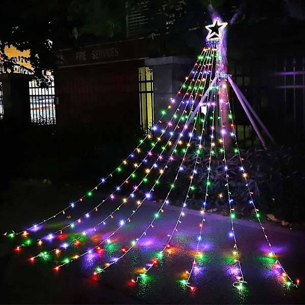 Juledekorasjon Utendørs Stjerne Lyslenke, 5 meter Juletre Topplys 320 LED 8 Minnemoduser med 35 cm Lysende