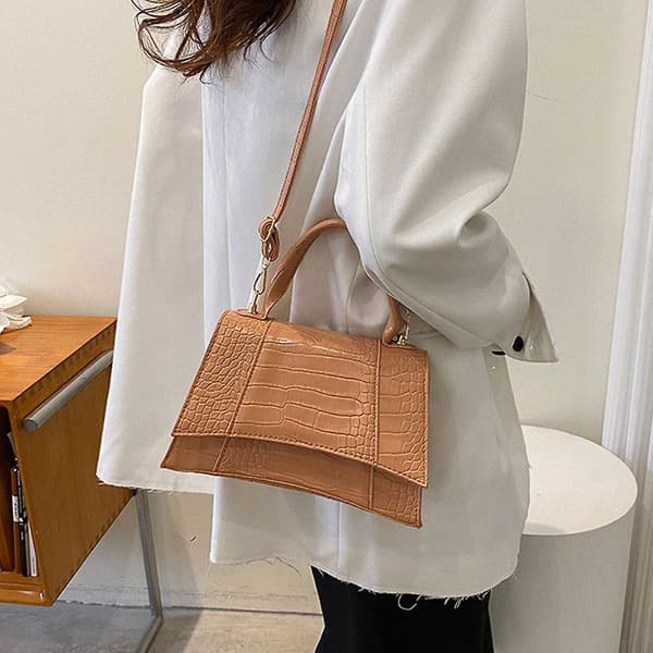 Kunstlæder tasker og håndtasker, One-shoulder Crossbody taske med stenmønster. pink