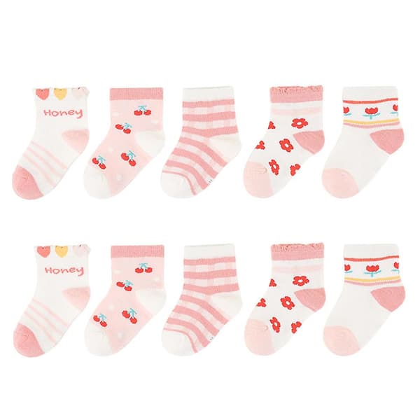 5 Par Barnestrømper Bomullsstrømper Pustende Mesh-strømper Søte Barnestrømper Pink 13X7X1.5CM