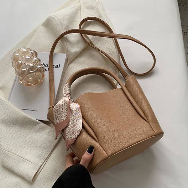 Ny handväska Messenger Bag Pu Läder Bärbar Hinkväska khaki