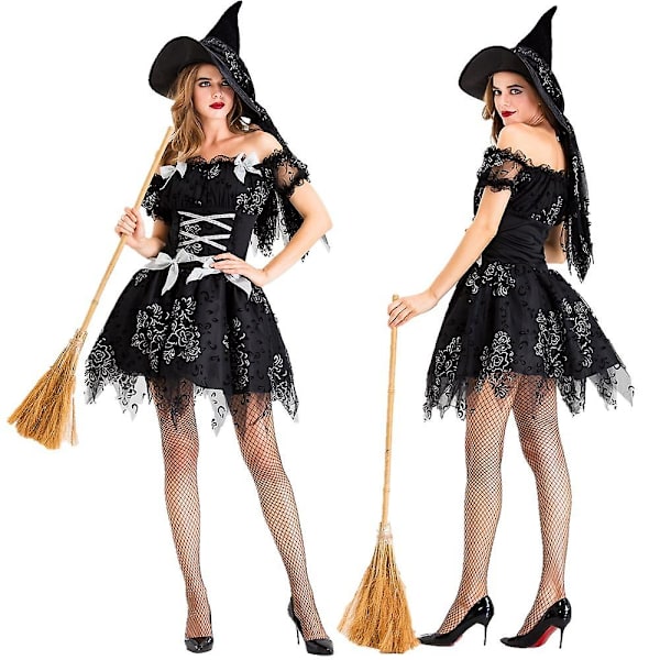Halloween Sort Heksekostume Voksen Rollespil Kostume M