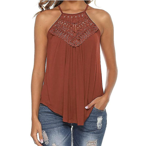 Tanktopp for kvinner, avslappet sommer grime spaghetti stropp blonde ermeløse topper BROWN M