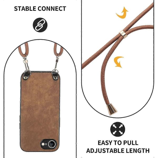 Retro læder telefoncover med justerbar rem til Iphone 16e - Lilla Brown