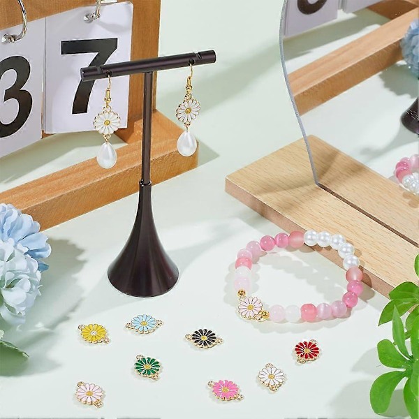 1 Ask 48 st 8 Färger Solros Charm Bulk Emalj Solros Charm Guld Blommig Daisy Connector Legering Blommor Växter Kopplingar för Smyckestillverkning Charms
