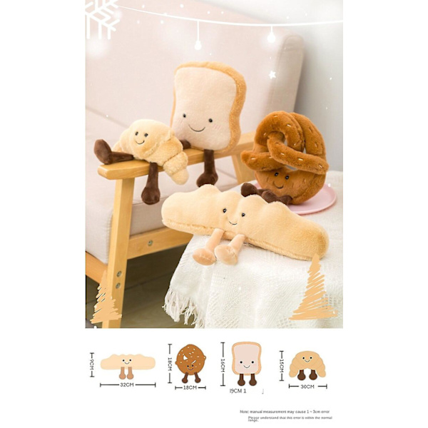 Mjuk tecknad figur pretzel croissant toast bröd docka plysch mat leksak fylld baguette pocherat ägg dekor docka för flicka barn födelsedag 10cm baguette