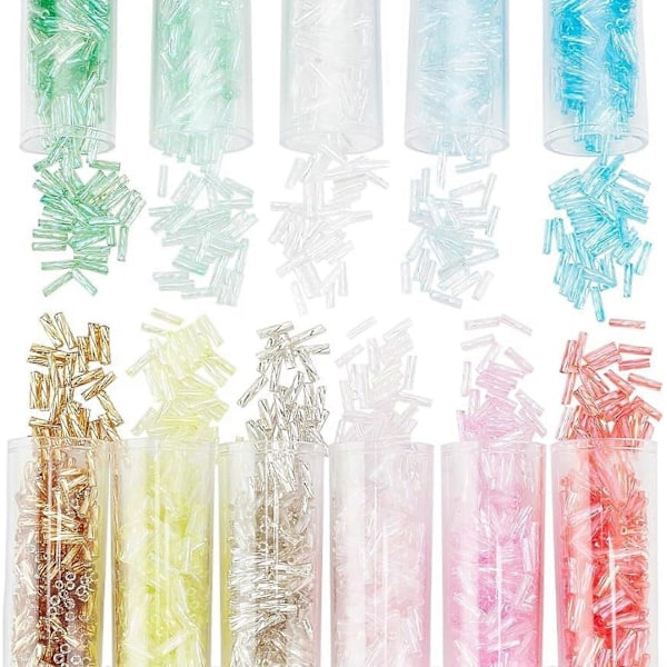 2200 st 11 Färger Twist Bugle Pärlor 6x2mm Långa Rörpärlor Glasfröpärlor Färgglada Hantverkspärlor Lösa Distanspärlor för Örhängen Armband Halsband Wai
