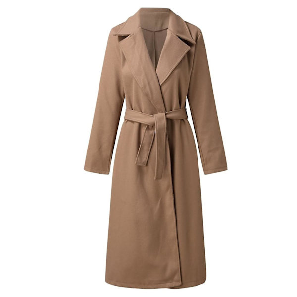 Lång och smal damjacka med 2 fickor utan knapp och bältesögla för vänner födelsedagspresenter 2XL Khaki
