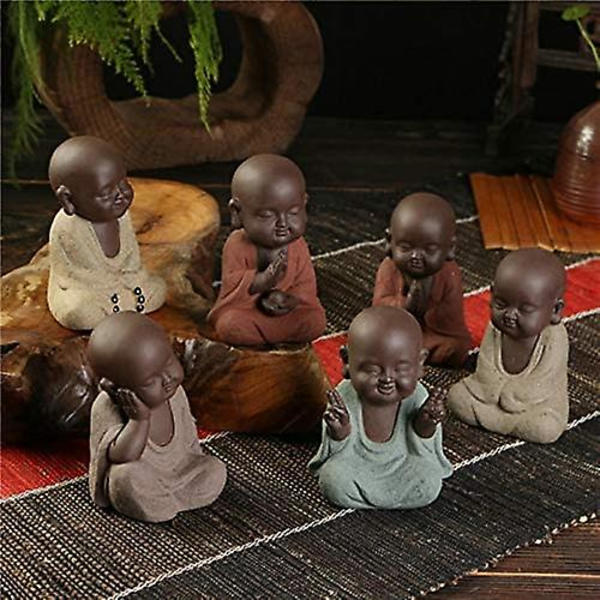 Buddha-statyett utomhus Buddha-dekoration inomhus trädgård stor miniatyr Buddha-statyer liten munk Geomantisk dekoration lila sandfigurer tekanna