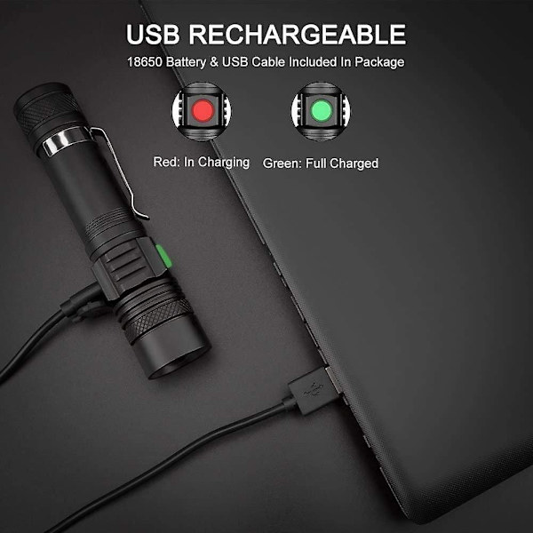 2x USB-laddningsbar LED-ficklampa, (batteri ingår) [energiklass A+++]