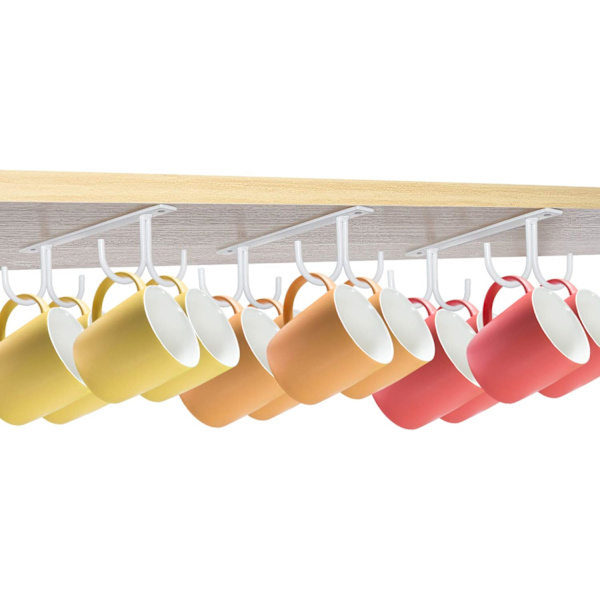 Mocoum Mugghållare under skåp, Rustik Mugghållare Organizer Rack Kopphållare under hylla 12 Hängande Krokar Rack för Muggar White