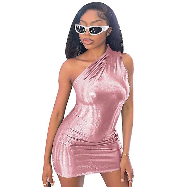 Kvinnors Sommarklänning Bodycon Klänning Ärmlös En Axels Wrap Klänning Gold M
