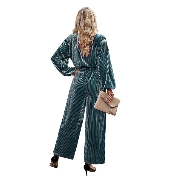 Kvinnors sammet 2-delade outfits, Sweatsuits Set Lounge Set Green L