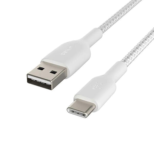 Boost Charge Synchro USB-A till USB-C 3m Förstärkt och Flätad Kabel, Vit
