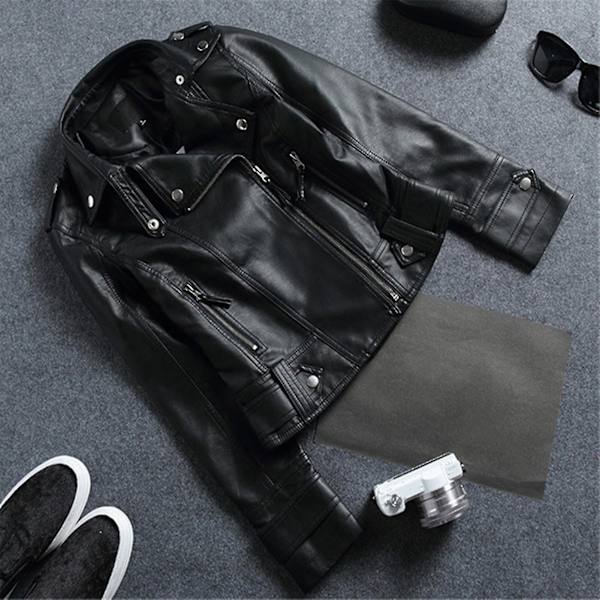 Dam Pu Casual Bikerjacka Faux Läder Tunn Punk Fashion Ytterkläder Svart XL