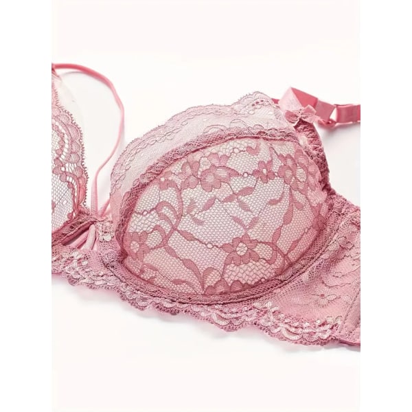 Kukkainen pitsiliivit ja pikkuhousut, hengittävät push up -vuorittomat liivit ja läpinäkyvät pikkuhousut, naisten alusvaatesetti Pink 70C