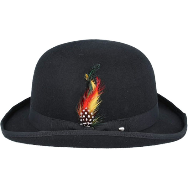 Unisex Hård Topp Ull Bowler Hatt Med Fjäder Satinfodrad Storlekar S Till Xl Black L