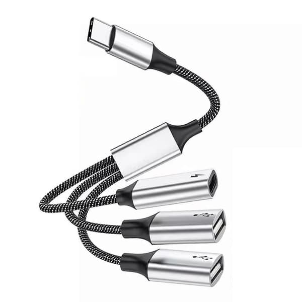 Type C - 3x Type C / 2x Type C+USB2.0/ 1x Type C+2xUSB2.0 OTG -sovitinkaapeli, 60 W:n virransyöttö, nopea tiedonsiirto 1 Type C 2 USB