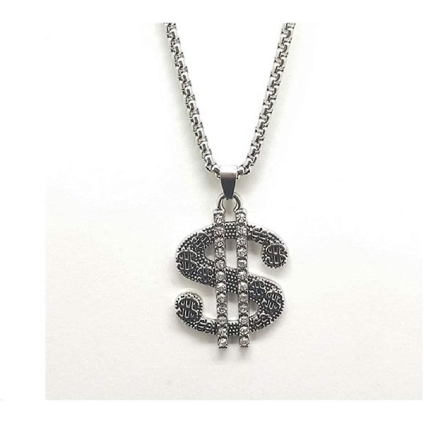 Crystal Dollar Sign Hänge Halsband för män, acsergery Hip Hop Dollar Necklace