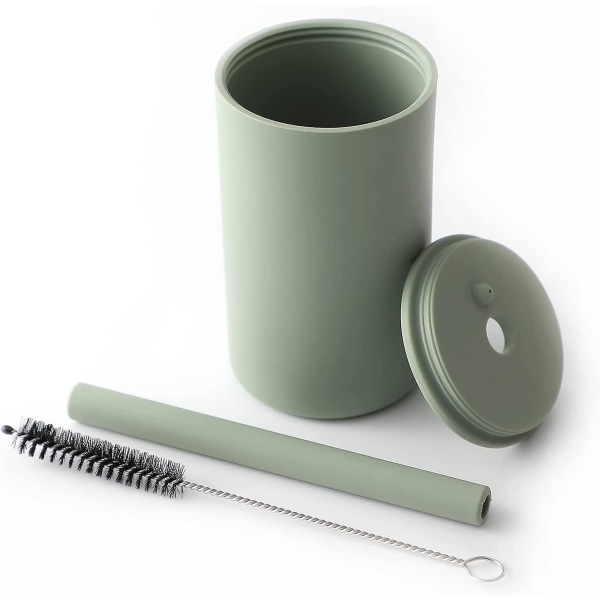 Småbarn Kopp med Sugerør, Matvaregodkjent Silikon Treningskopp for Baby, Leveres med Sugerørbørste, BPA-fri, 207 ml (salvie)