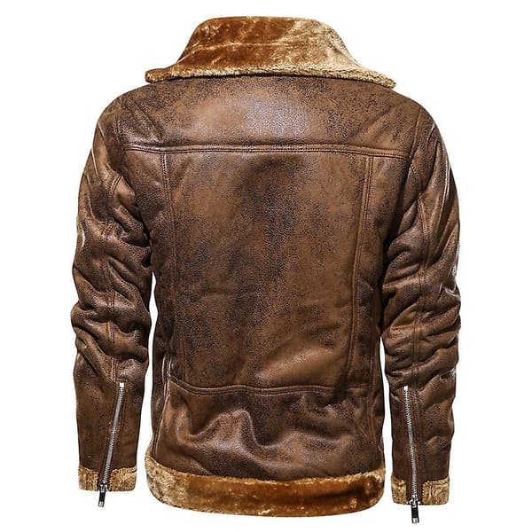 Herr Faux Läderjacka Sherpa Aviator Bomberjacka Brown 2XL