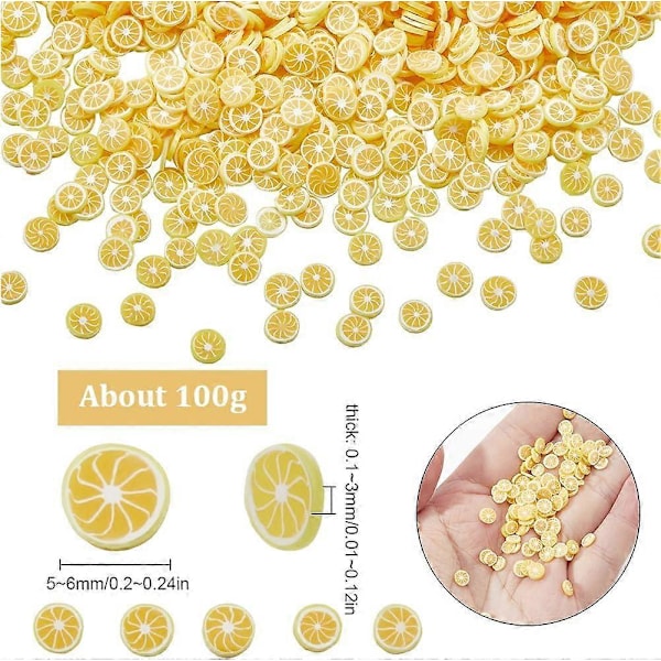 1 Ask 100G Apelsinbitar Charms Frukt Cabochons Bulk Gul Rund Polymerlera Flatback Frukter Strö Dekorationer Cabochon för Scrapb