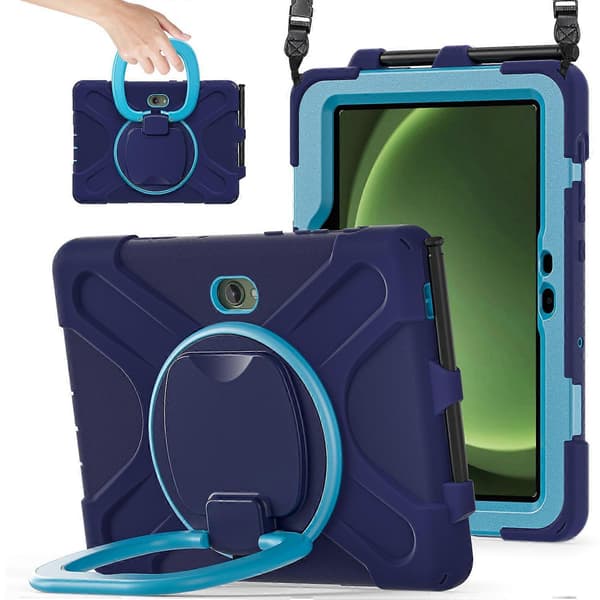 Deksel til Samsung Galaxy Tab Active5 Pro med skulderrem, TPU + PC + silikon og støtteben Navy Blue