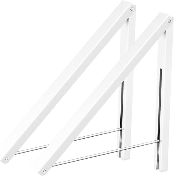 (2-pakning hvit) Sammenleggbart aluminium veggmontert klesstativ - Plassbesparende hvit