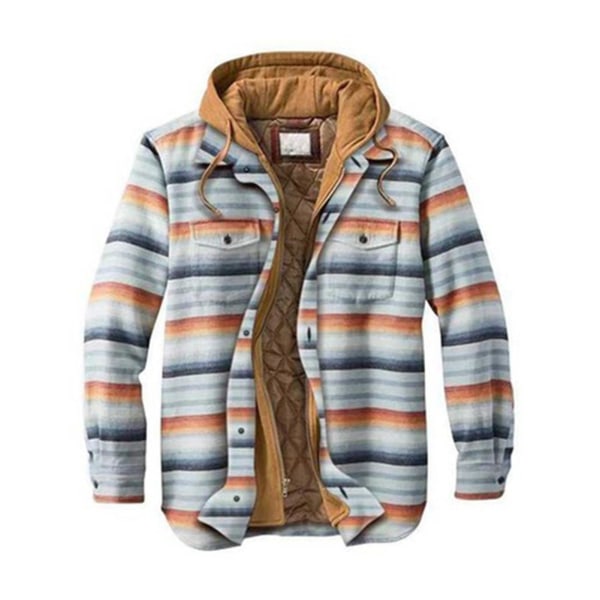Herre Varm Vattert Foret Bomullsjakke Med Hette Knapper Glidelås Lange Ermer Rutete 3XL Color 26