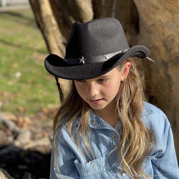 Børn Piger Drenge Western Cowboy Cowgirl Hat Med Spænde Bælte Filt Fedora Hat