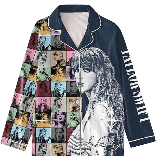Naisten jouluinen pyjamasetti, Taylor-pyjamat napitettava yöasu style 3 3XL