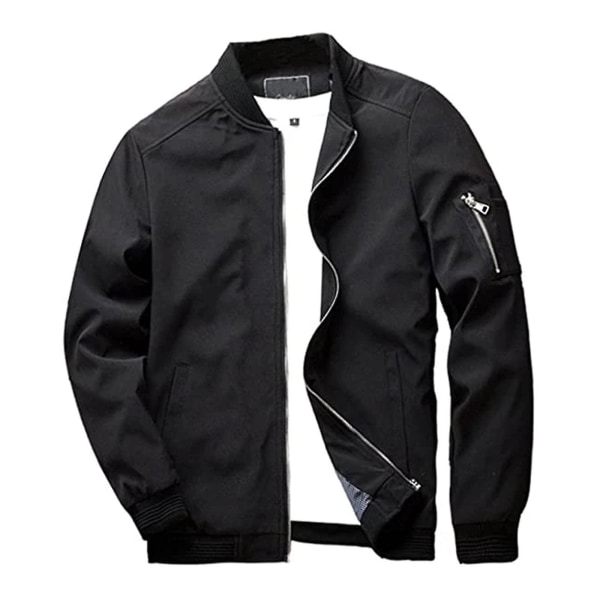 Flight Bomber Jacket Fashion Casual Zipper Closure Trendy Jackets Coat Men M Black