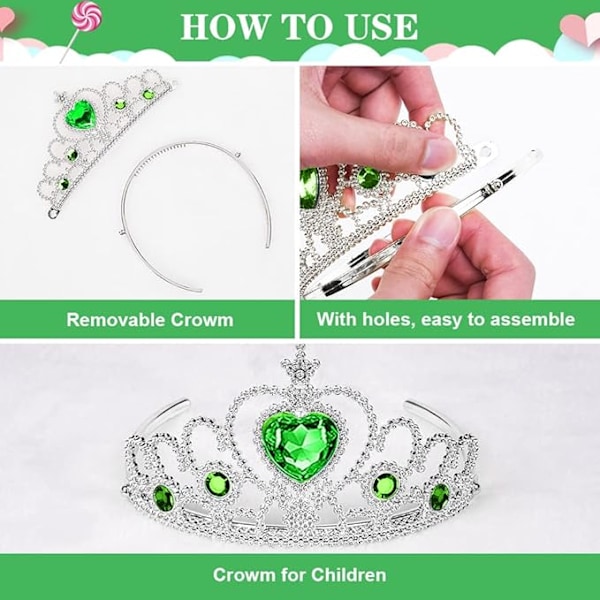Prinsesse Udklædningstilbehør til Fancy Dress, Prinsessekrone/Elsa Kostume Paryk/Tiara/Handsker/Tryllestav/Ring/Øreringe/Halskæde, 2-10 år