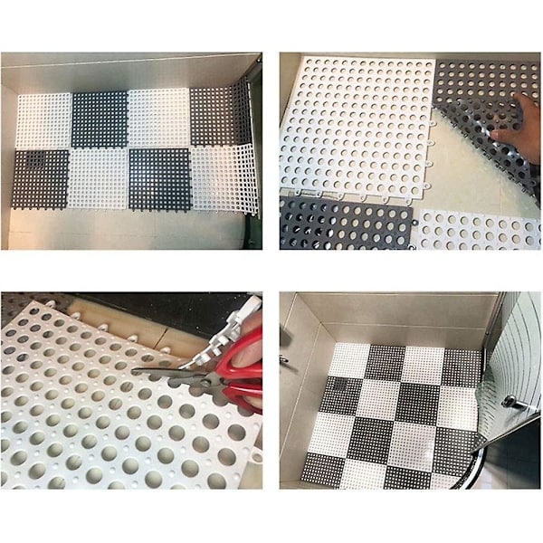 10 st Interlocking Pvc Golvplattor Med Massage Avloppshål - Diy Storlek Kök Badrum Halkfria Golvplattor Matta - För Pool Dusch Husdjursområde Stuga Däck