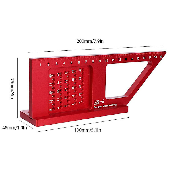 Snickerihjälpmedel, 0,2 mm precisionsvinkel i aluminiumlegering, snickeri mätverktyg, röd