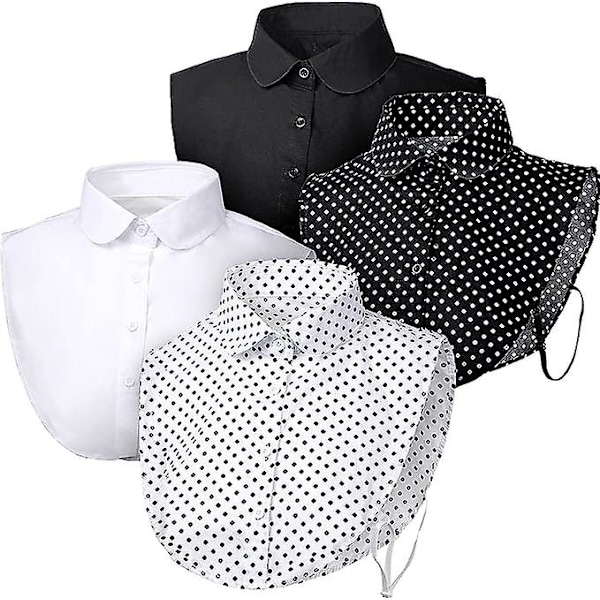 Dame Fake Krave Aftagelig Dickey Krave Faux Falsk Krave Polka Dots Halv Skjorte Bluse Til Kvinder Piger, Hvid, Medium