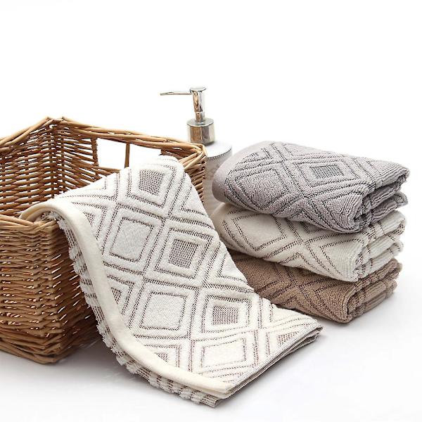 Håndklæder Sæt Med 2 Diamantmønster 100% Bomuld Absorberende Blødt Håndklæde Til Badeværelse 34*74cm Beige