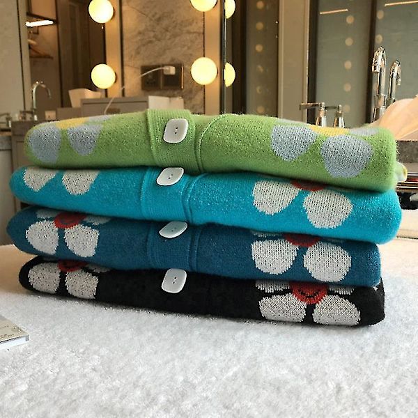 Naisten kukallinen V-aukkoinen neuletakki neule pitkähihainen syksyyn Light Blue