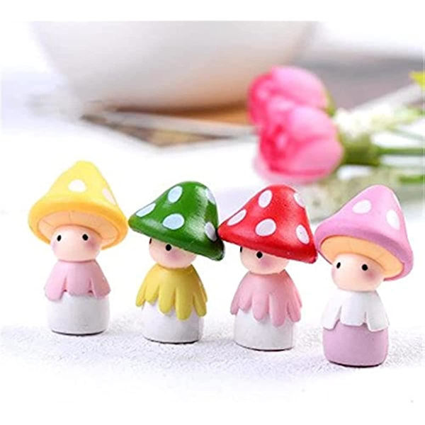 Miniature Svampe Dukker Fe Have Dukke Figurer Dukkehus Haveindretning Mikro Landskab DIY Udendørs Dekorationer (4 stk) Red