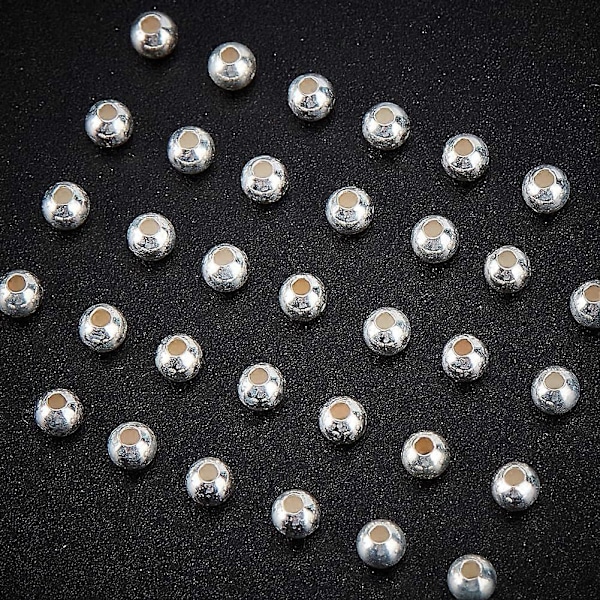 1 Ask 40 st 3 mm Runda Distanspärlor Sterling Silver Lösa Pärlor Små Hål Distanspärlor Smyckesdelar