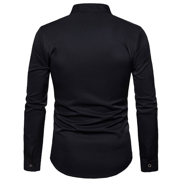 Langermet, brodert slim fit skjorte med knapper for menn, for fritid og fest Black S