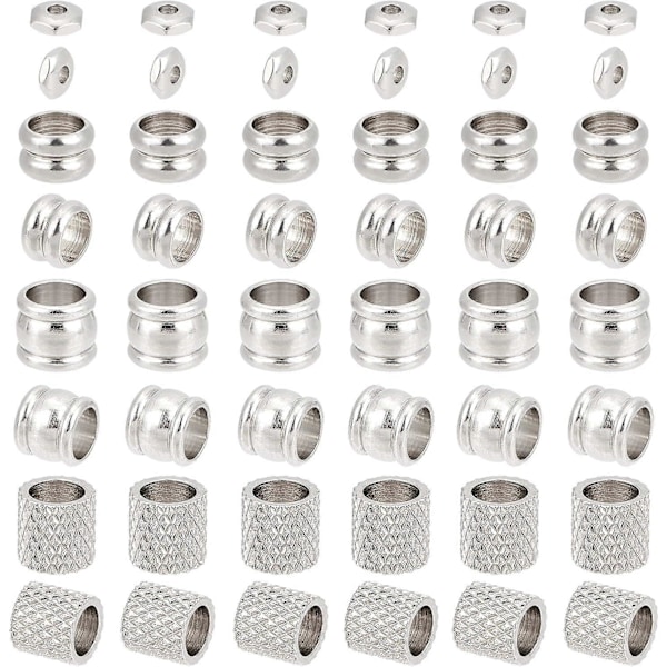 80 st 4 Stilar Rostfritt Stål Distanspärlor Stora Hål Lösa Pärlor Kolonn och Hexagon Form DIY Pärlor för Att Göra Armband Halsband Örhänge Tillbehör