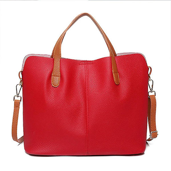 Dame 2 I 1 PU Lær Shopper Tote Bag Stor Skulderveske Crossbody Veske Red