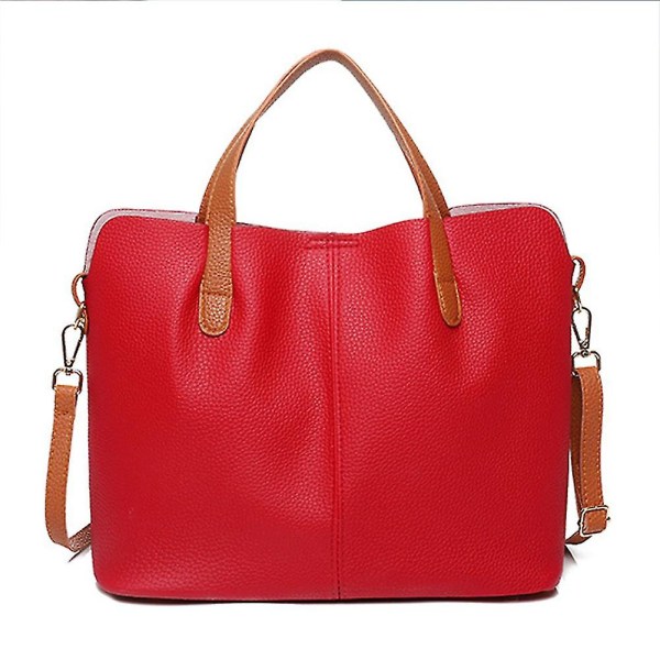Kvinnor 2 i 1 PU Läder Shopper Tote Väska Stor Axelväskor Crossbody Väska Red