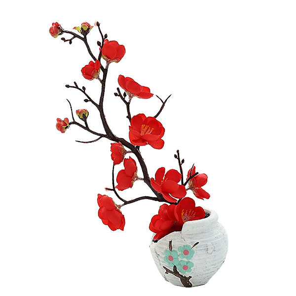 Simulerade blommor, gröna växter, krukväxter, simulerade plommonblommor krukväxter, heminredning, festdekoration Big red