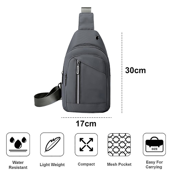Ny Brysttaske Herre Vandtæt Nylon Skuldertaske Brysttaske grey
